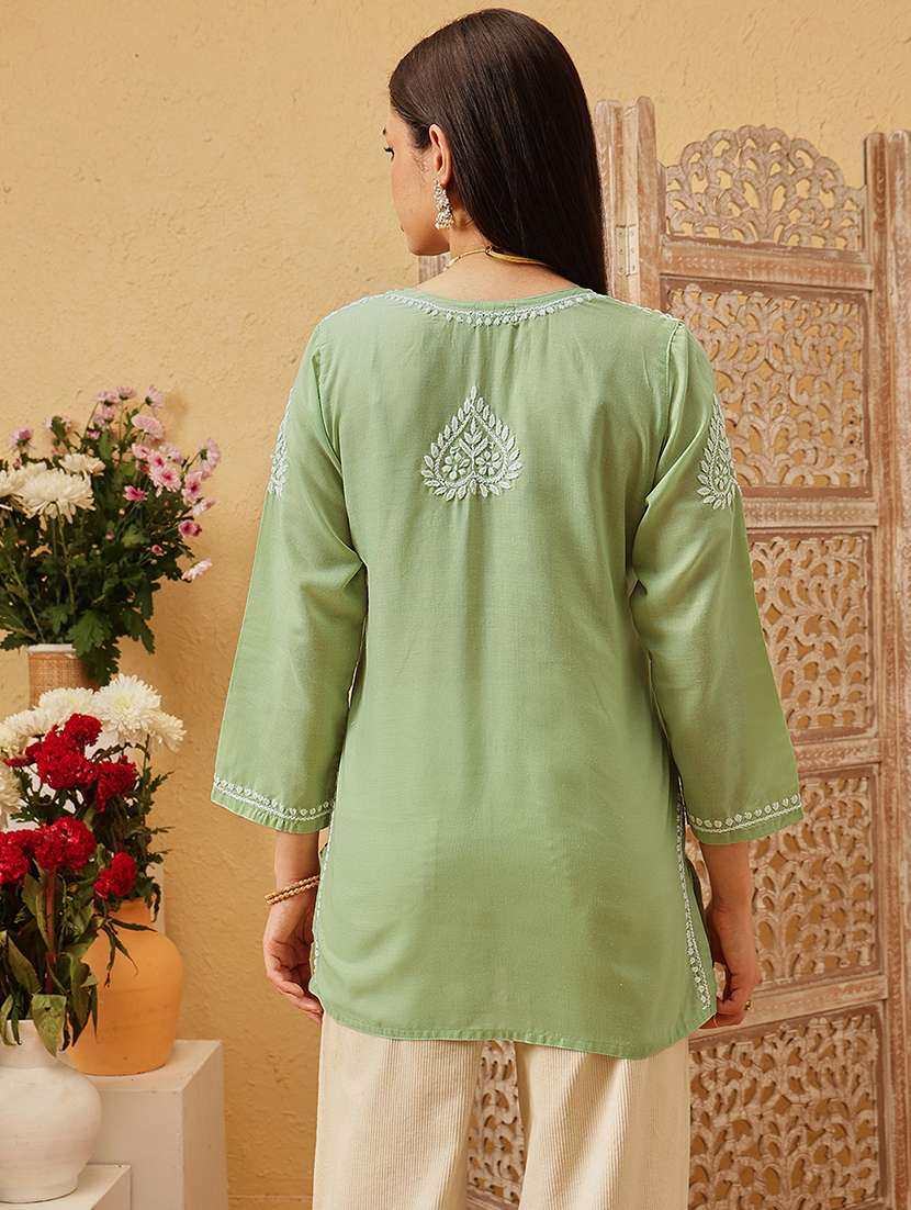 women solid with work three quarter sleeve straight kurti - 22182134 -  Standard Image - 3