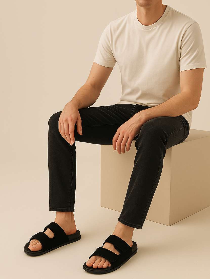 men black slip on sandal