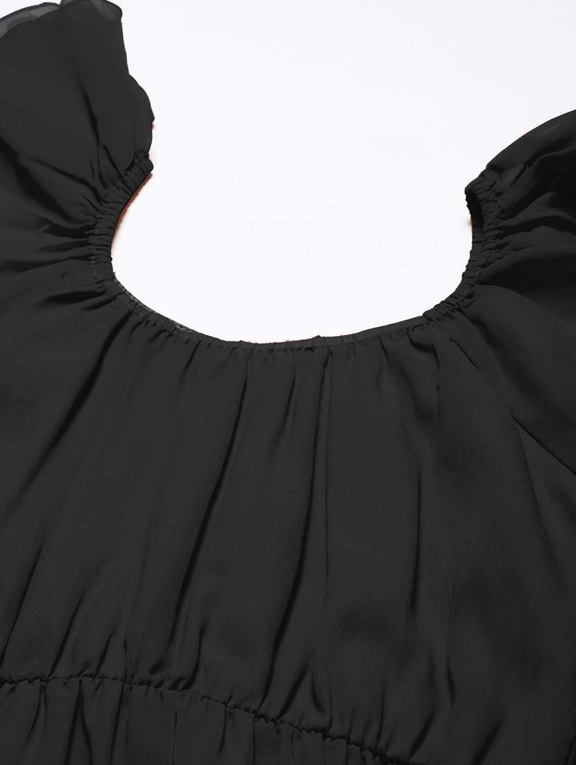 women black solid off shoulder a-line dress - 22182137 -  Standard Image - 5