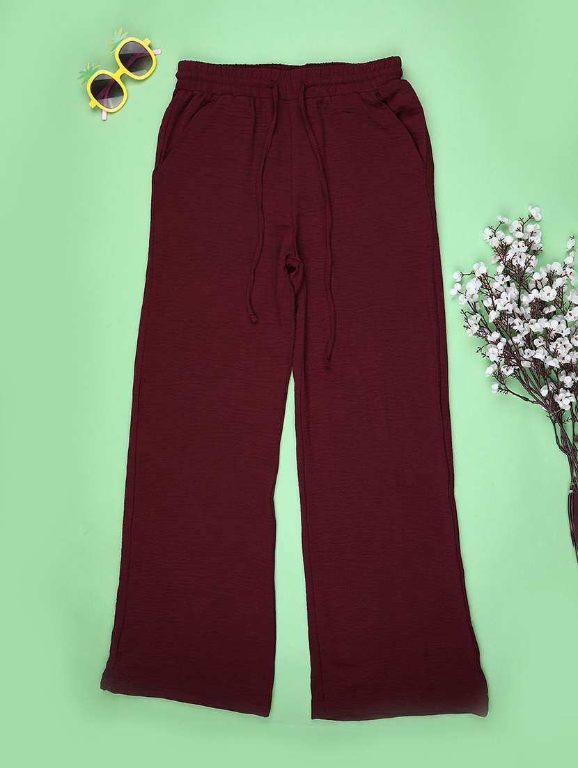 girls solid mid rise straight trouser
