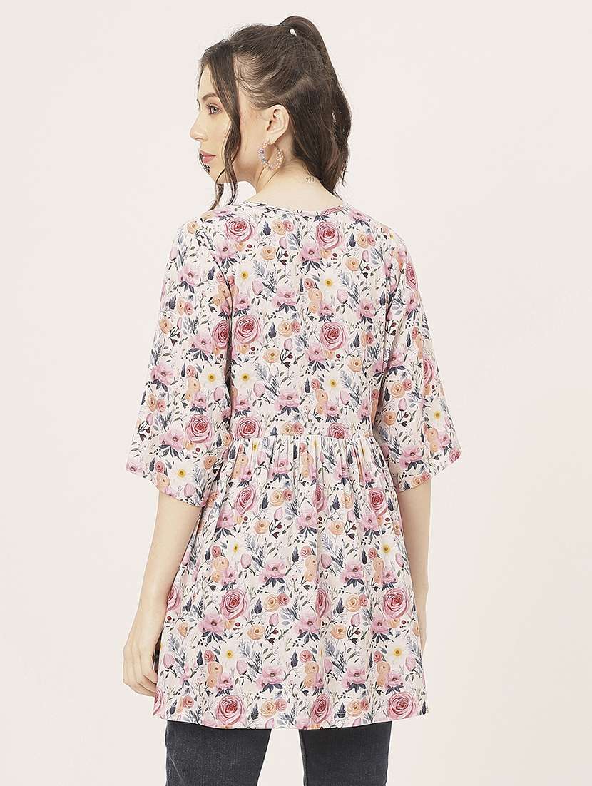 women floral print three quarter sleeve flared tunic - 22182143 -  Standard Image - 3