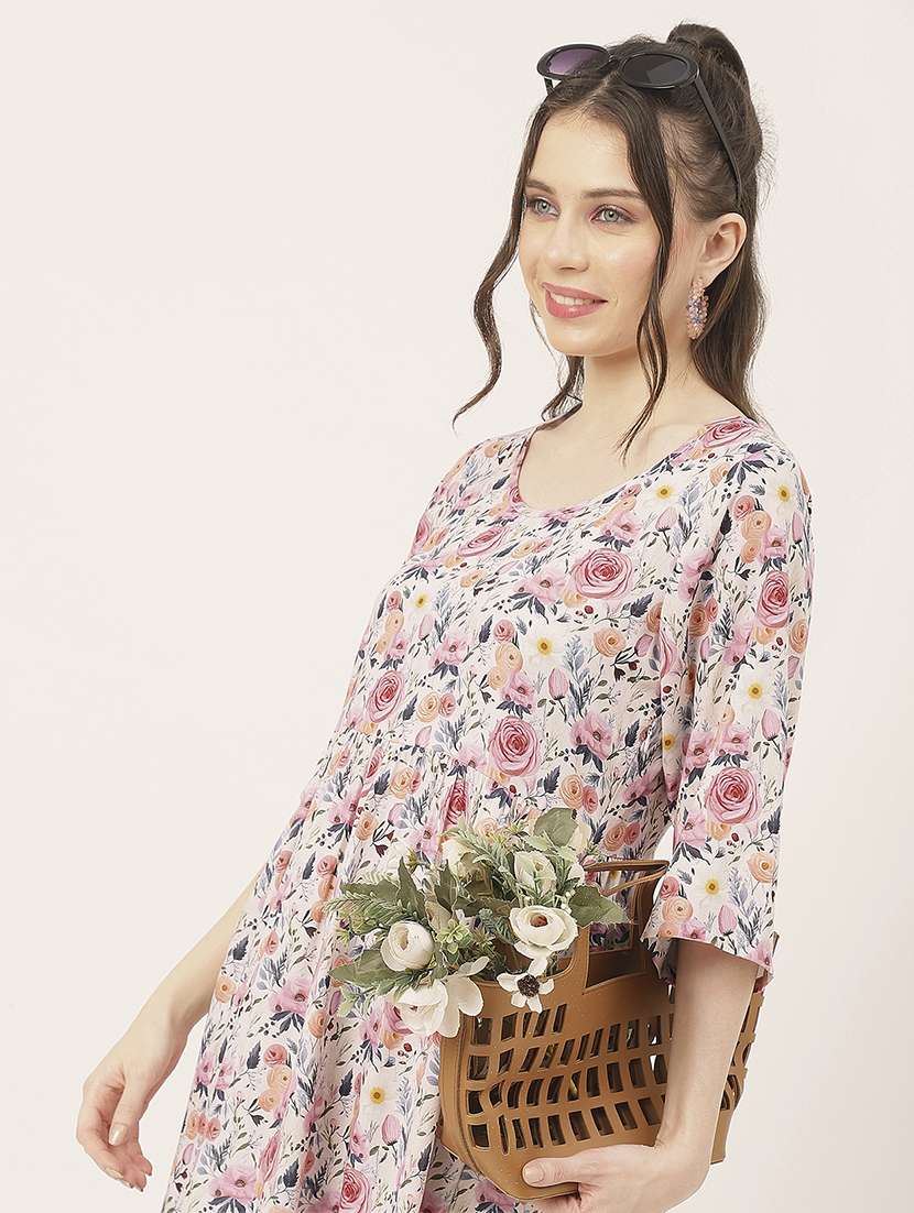 women floral print three quarter sleeve flared tunic - 22182143 -  Standard Image - 5