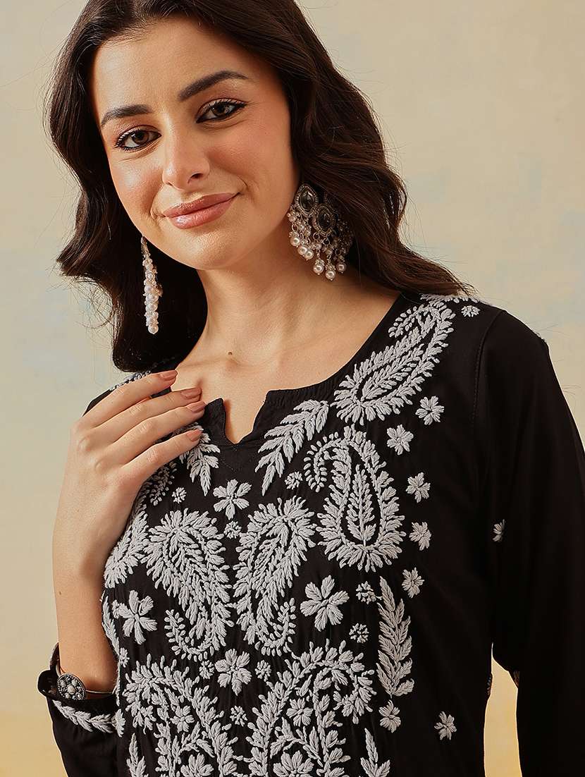 women solid with work long sleeve kurta pant set - 22182145 -  Standard Image - 5