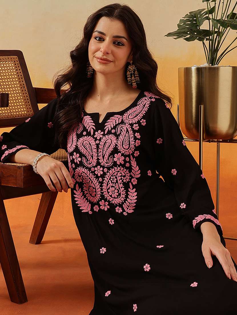women solid with work long sleeve kurta pant set - 22182146 -  Standard Image - 3