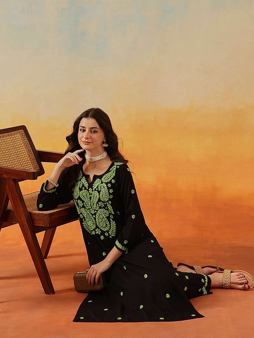 women solid with work long sleeve kurta pant set - 22182147 -  Standard Image - 3