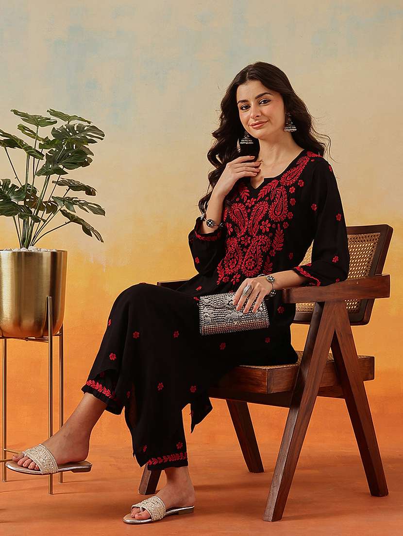 women solid with work long sleeve kurta pant set - 22182148 -  Standard Image - 3