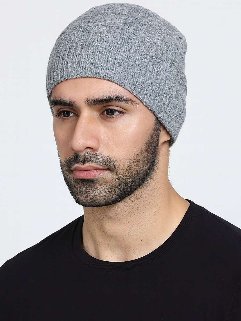 men self design winter woolen beanie cap