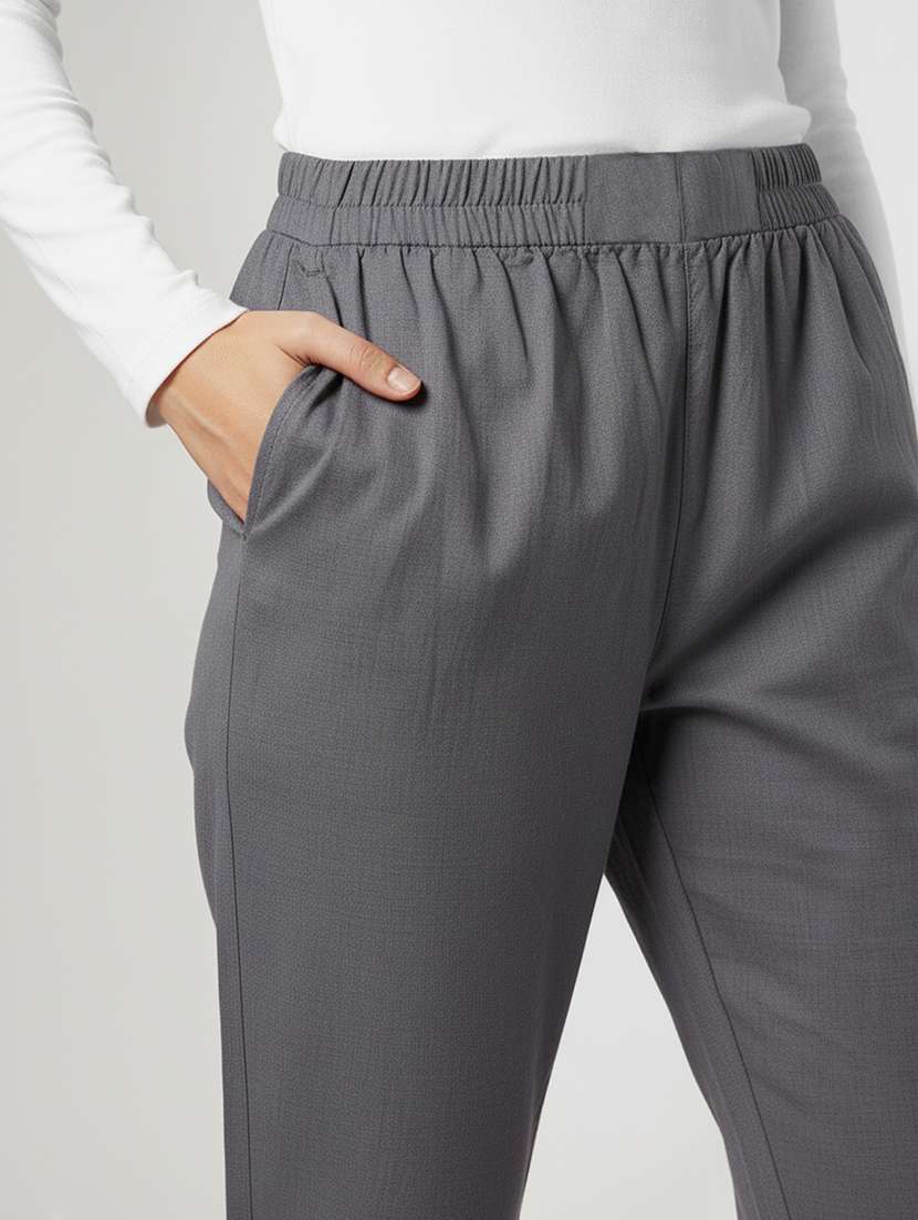 women solid mid rise straight trouser - 22182152 -  Standard Image - 3