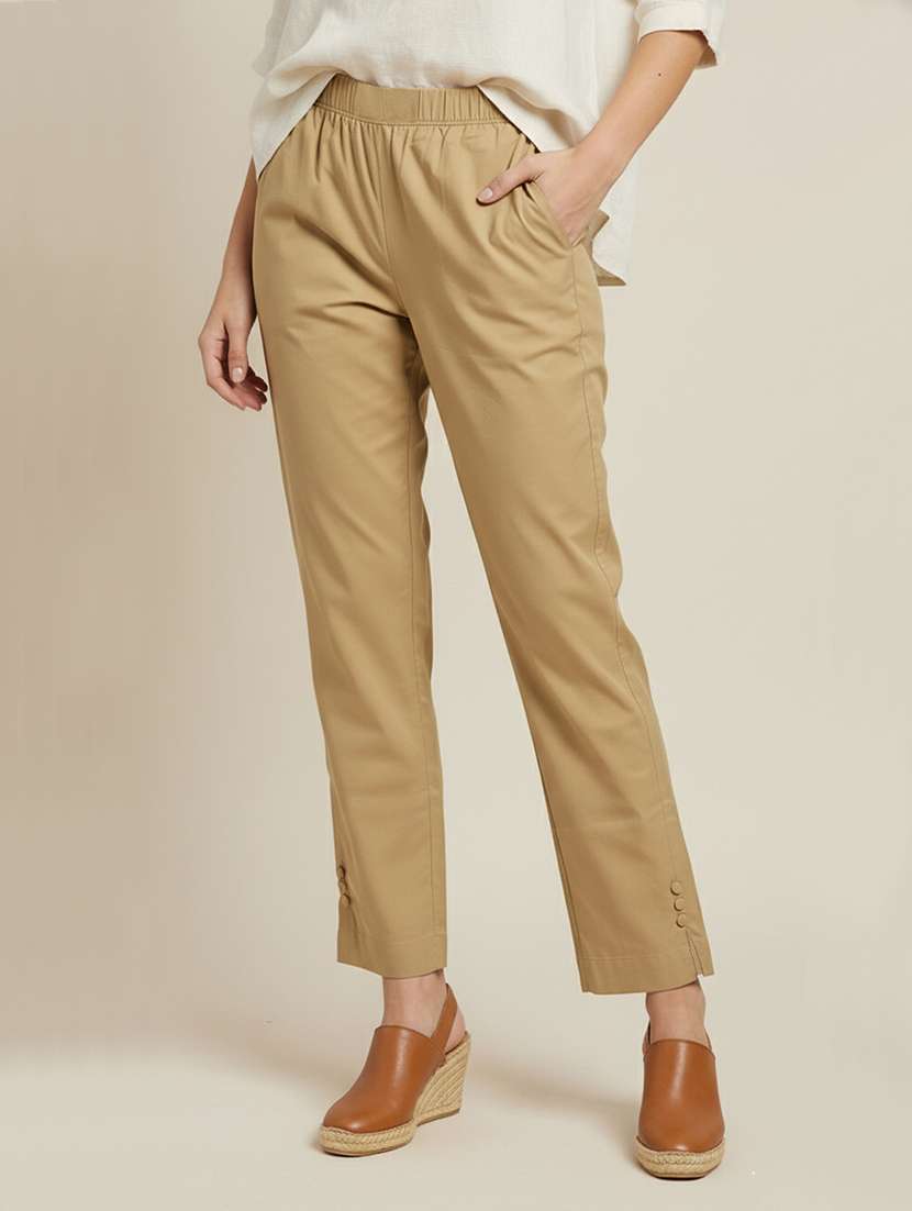 women solid mid rise straight fit pant