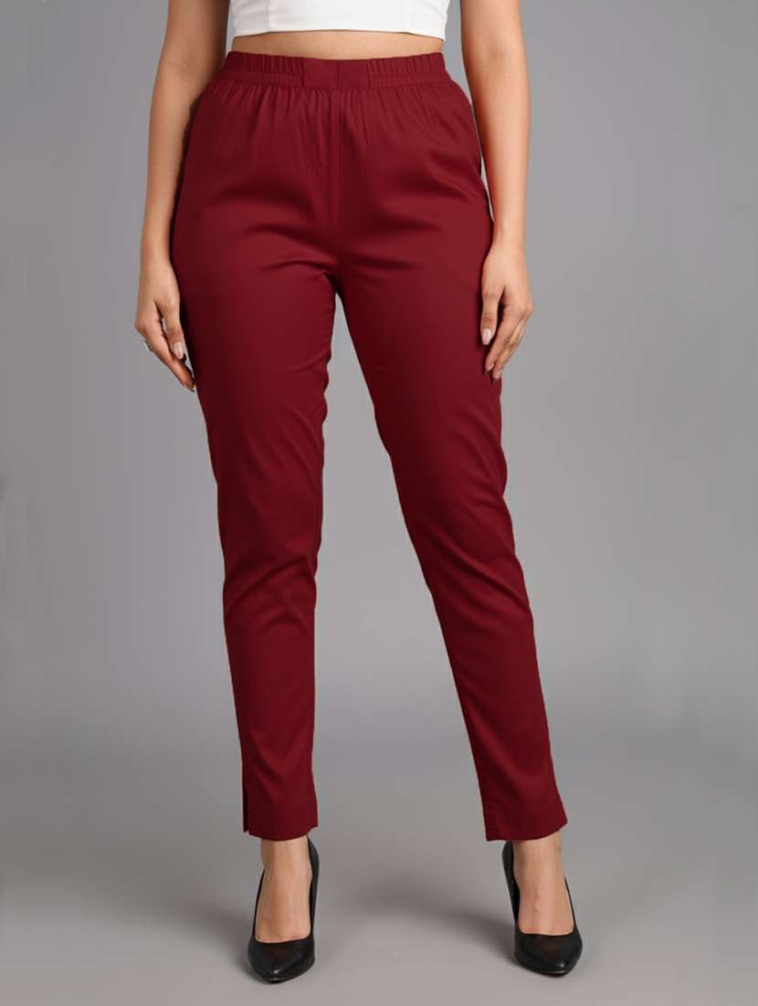 women solid mid rise tapered pant
