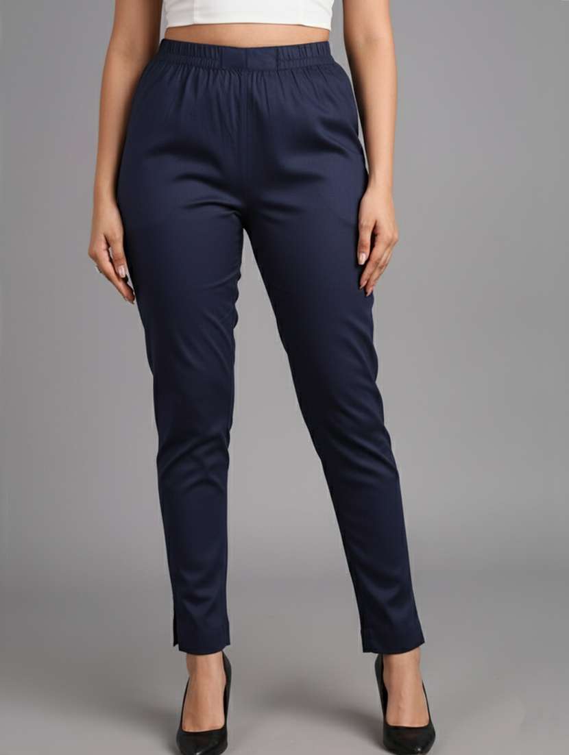 women solid mid rise tapered pant