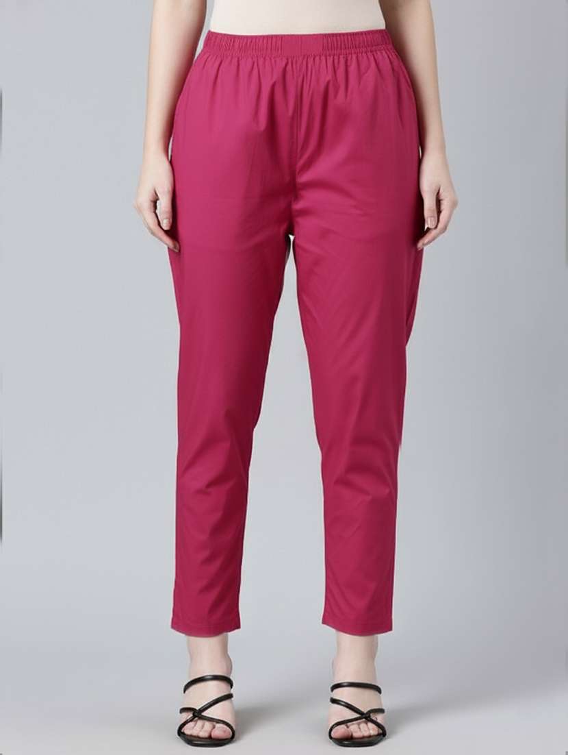 women solid mid rise tapered pant