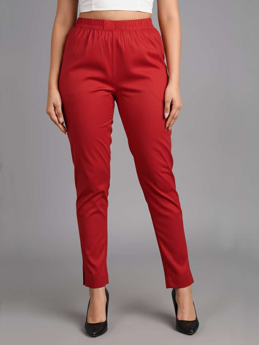 women solid mid rise tapered pant