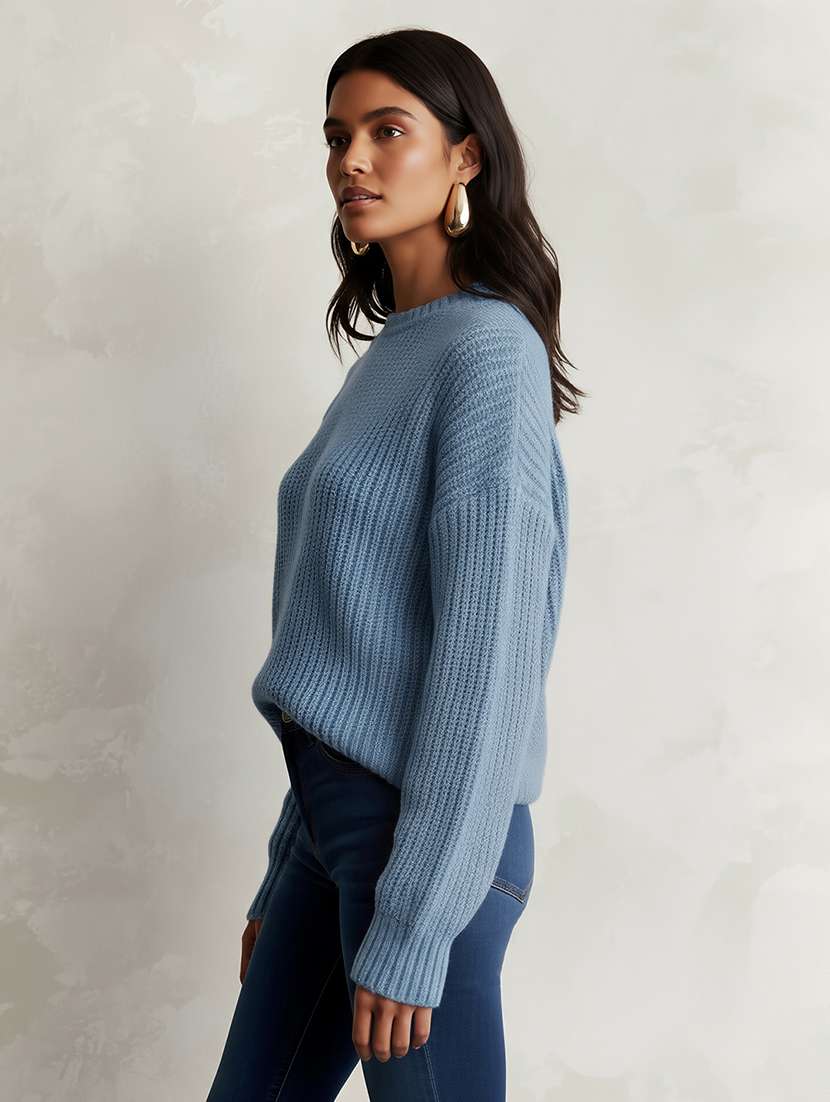 women solid long sleeve pullover - 22182162 -  Standard Image - 3