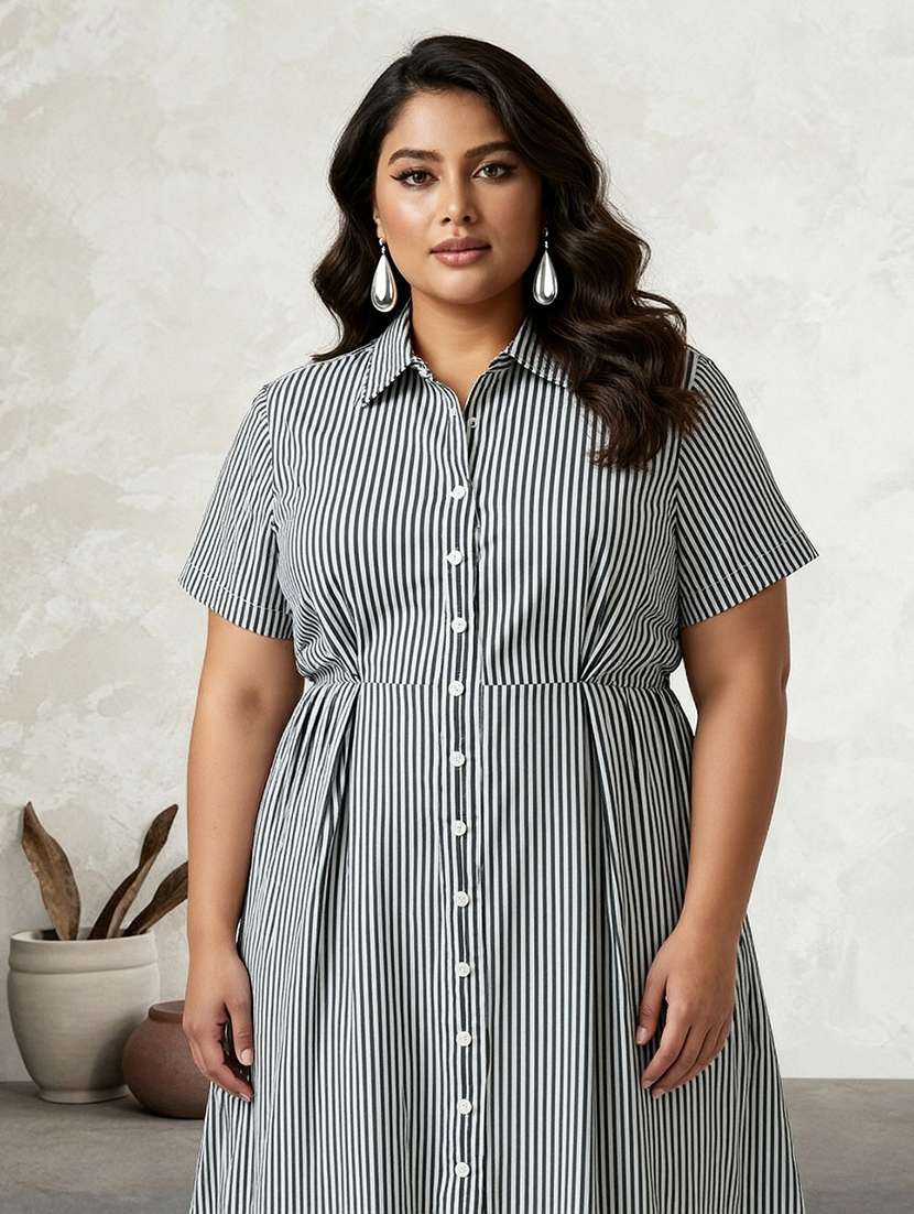 women plus size striped short sleeve shirt dress - 22182165 -  Standard Image - 3