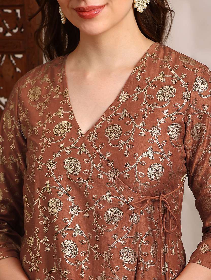 women floral three quarter sleeve kurta pant set - 22182172 -  Standard Image - 5