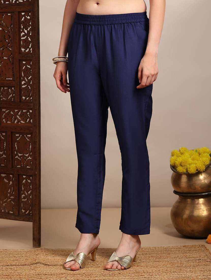 globus women blue sequin zari embroidered v-neck bell sleeves coin detail hem straight kurta with pants festive set - 22182174 -  Standard Image - 3