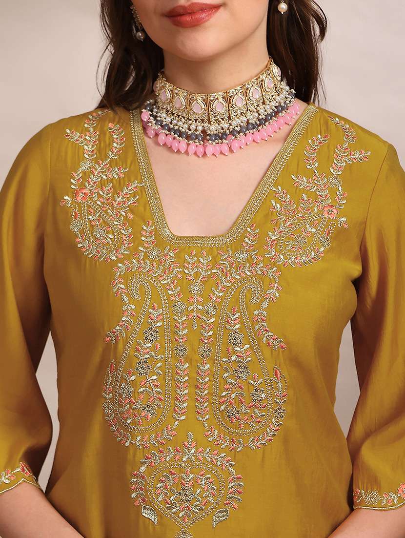 women solid with work bell sleeve kurta pant set - 22182176 -  Standard Image - 5