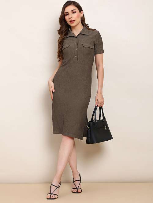 women solid short sleeve collared sheath dress - 22182202 -  Standard Image - 0