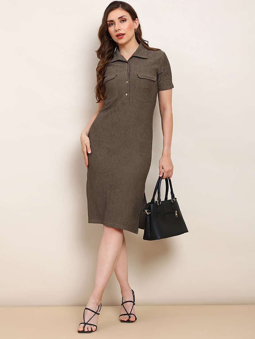 women solid short sleeve collared sheath dress - 22182202 -  Zoom Image - 0