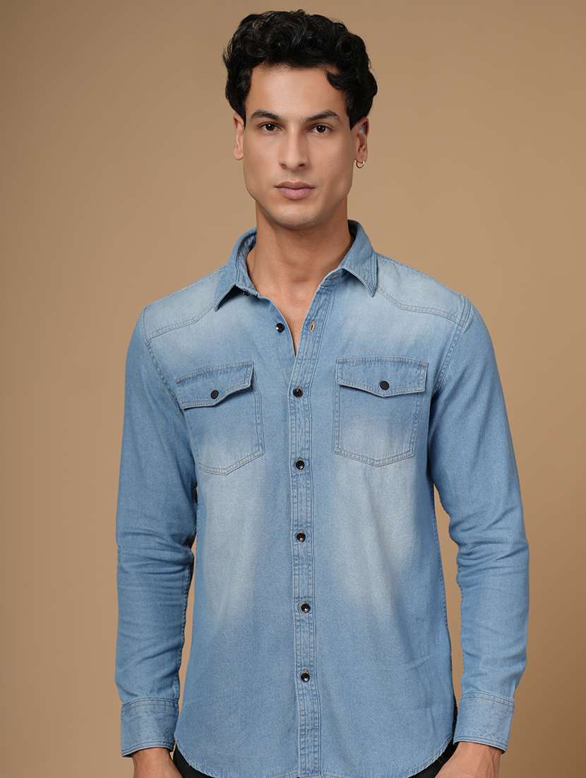 men solid long sleeve slim fit casual shirt