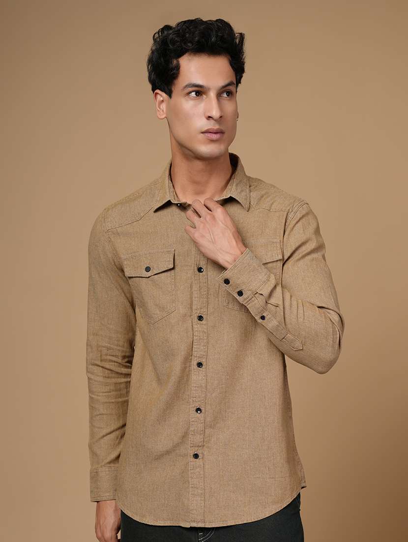 men solid long sleeve slim fit casual shirt