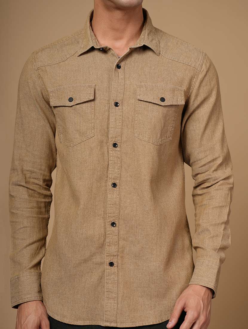 men solid long sleeve slim fit casual shirt - 22182235 -  Standard Image - 5