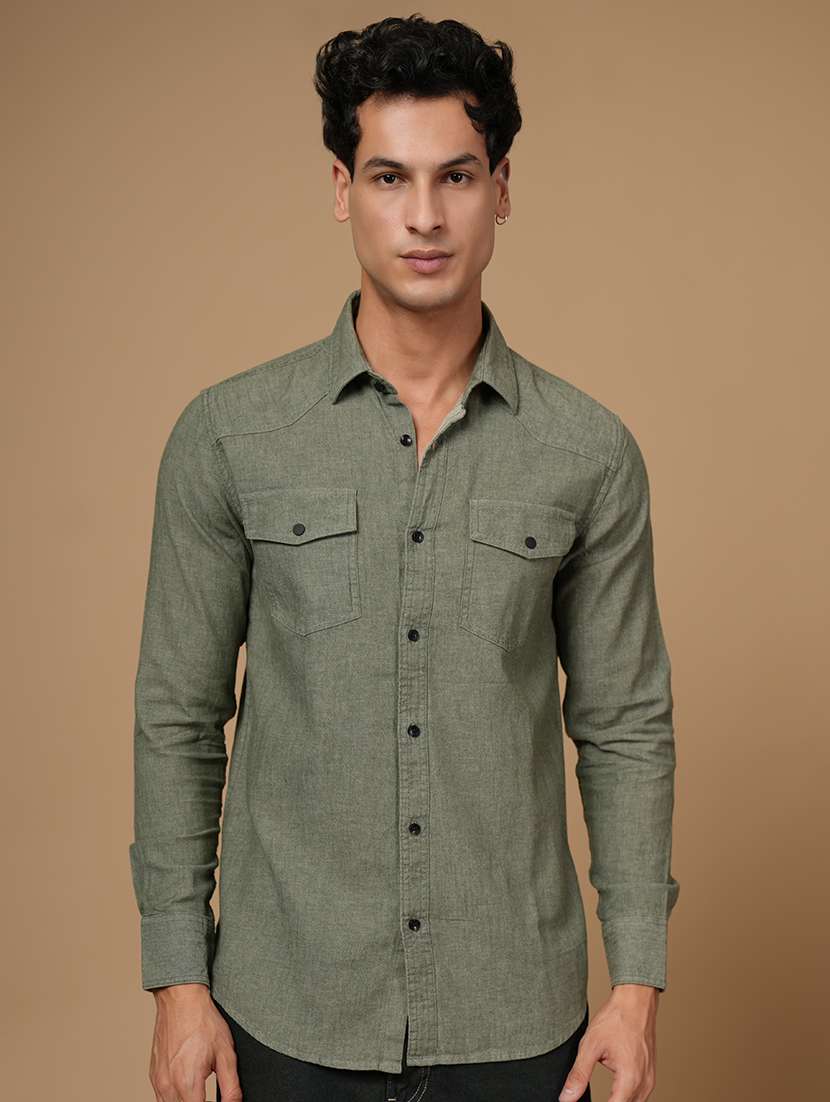 men solid long sleeve slim fit casual shirt