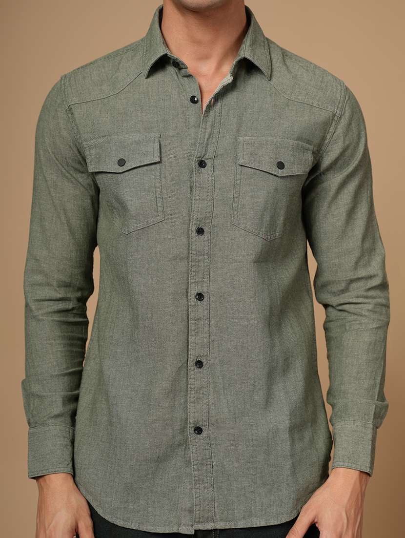 men solid long sleeve slim fit casual shirt - 22182236 -  Standard Image - 3