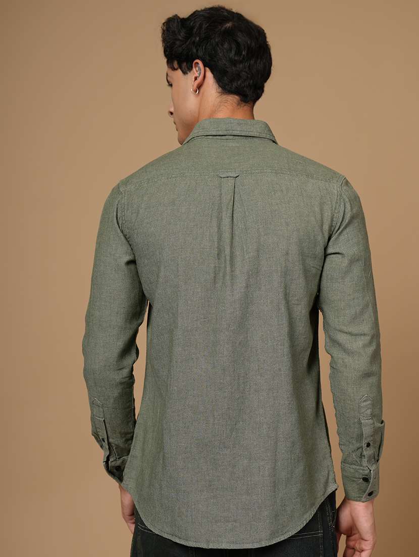 men solid long sleeve slim fit casual shirt - 22182236 -  Standard Image - 5