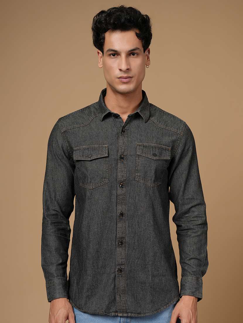 men solid long sleeve slim fit casual shirt