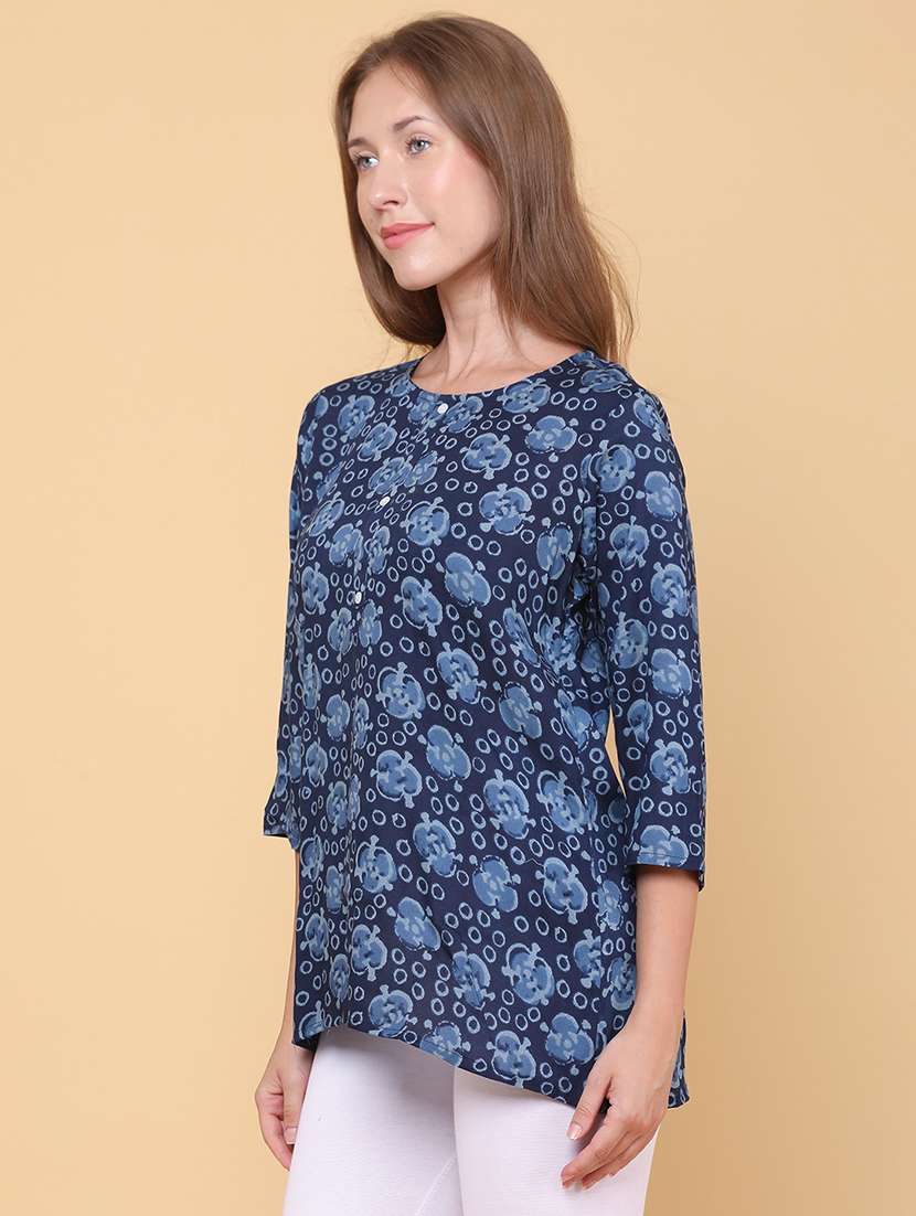 Women Printed Three Quarter Sleeves Straight Kurti - 22182271 -  Standard Image - 3