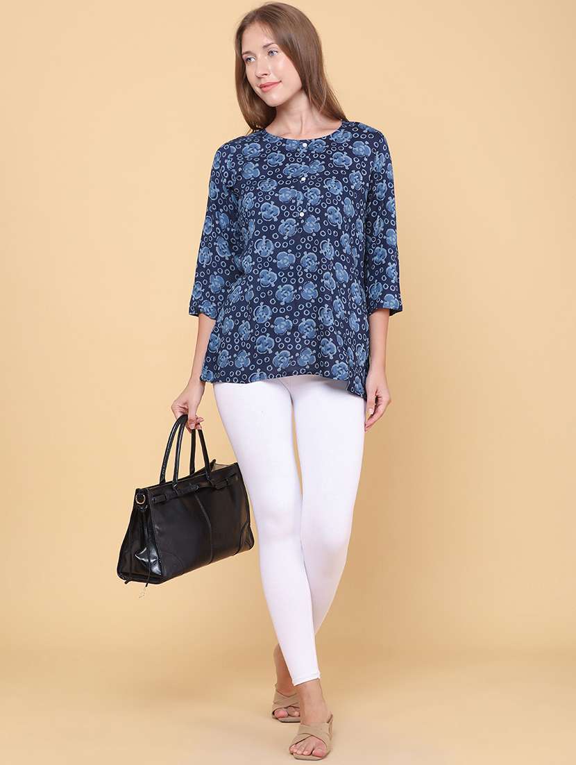 Women Printed Three Quarter Sleeves Straight Kurti - 22182271 -  Standard Image - 5