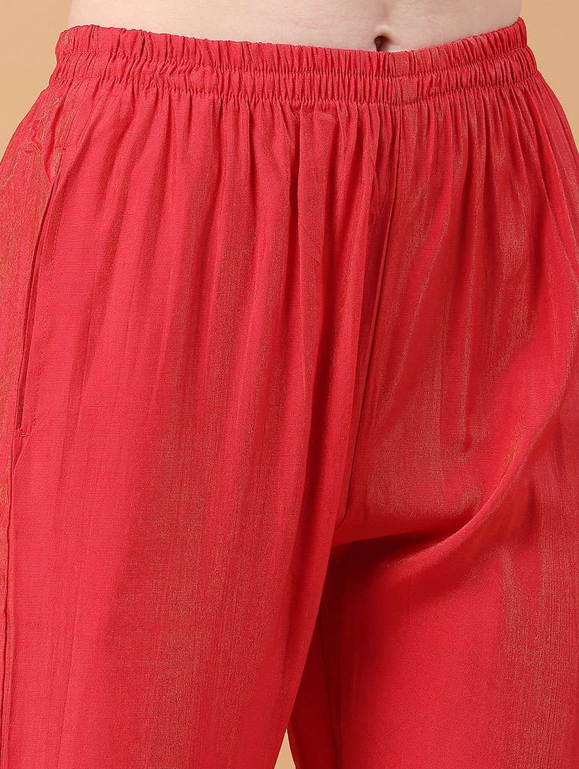 women solid with work three quarter sleeve kurta pant with dupatta set - 22182292 -  Standard Image - 5