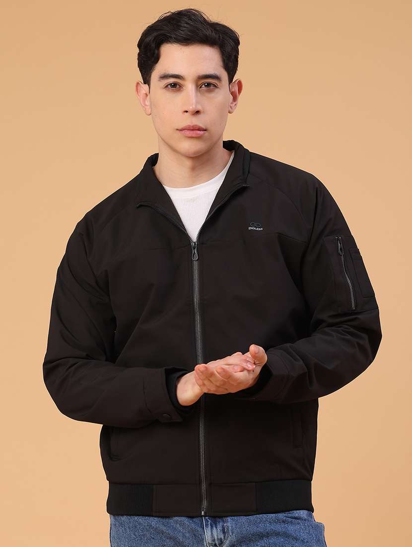 men solid long sleeve lightweight bomber jacket