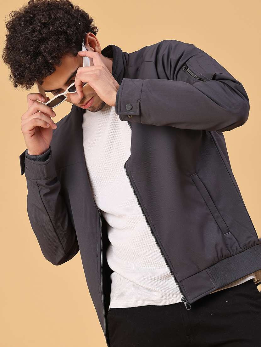 men solid long sleeve lightweight bomber jacket