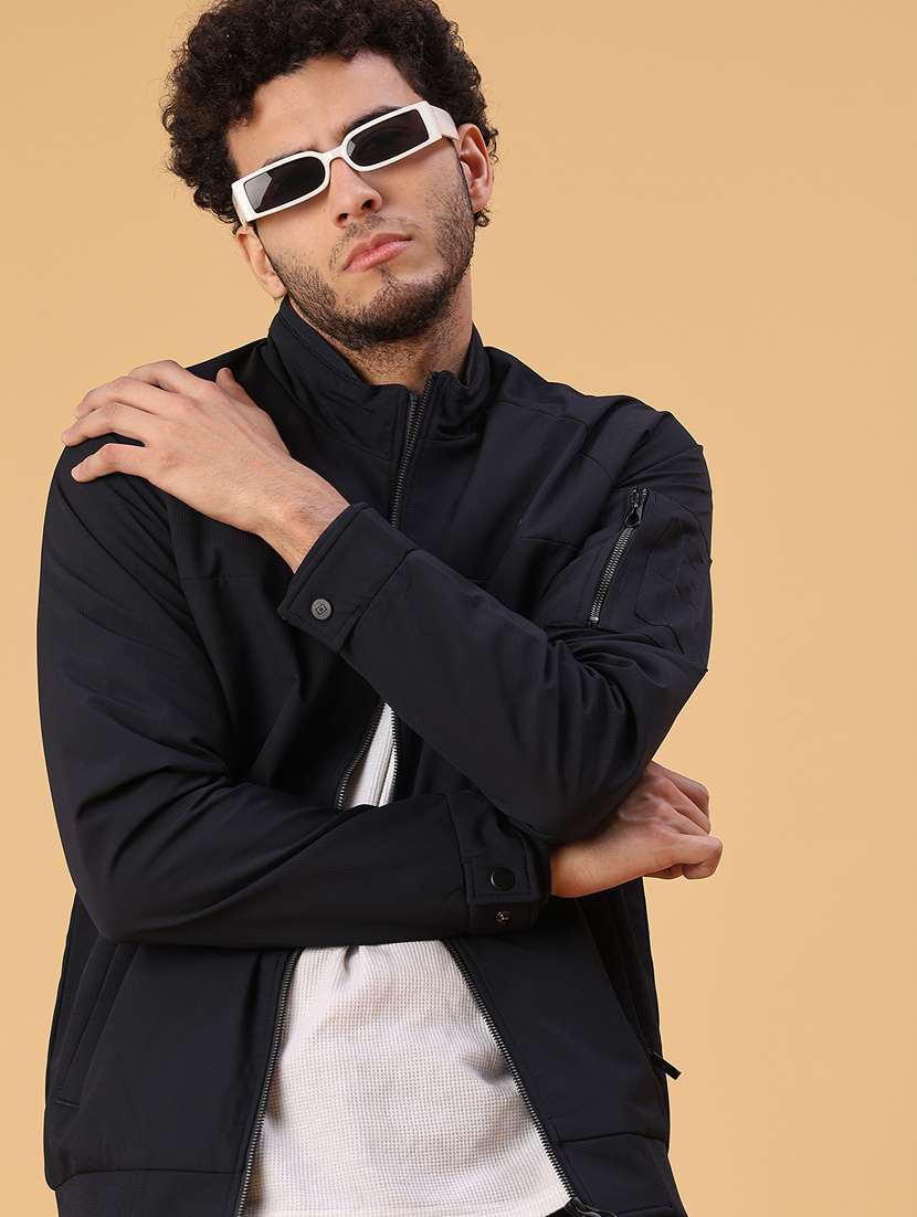 men solid long sleeve lightweight bomber jacket