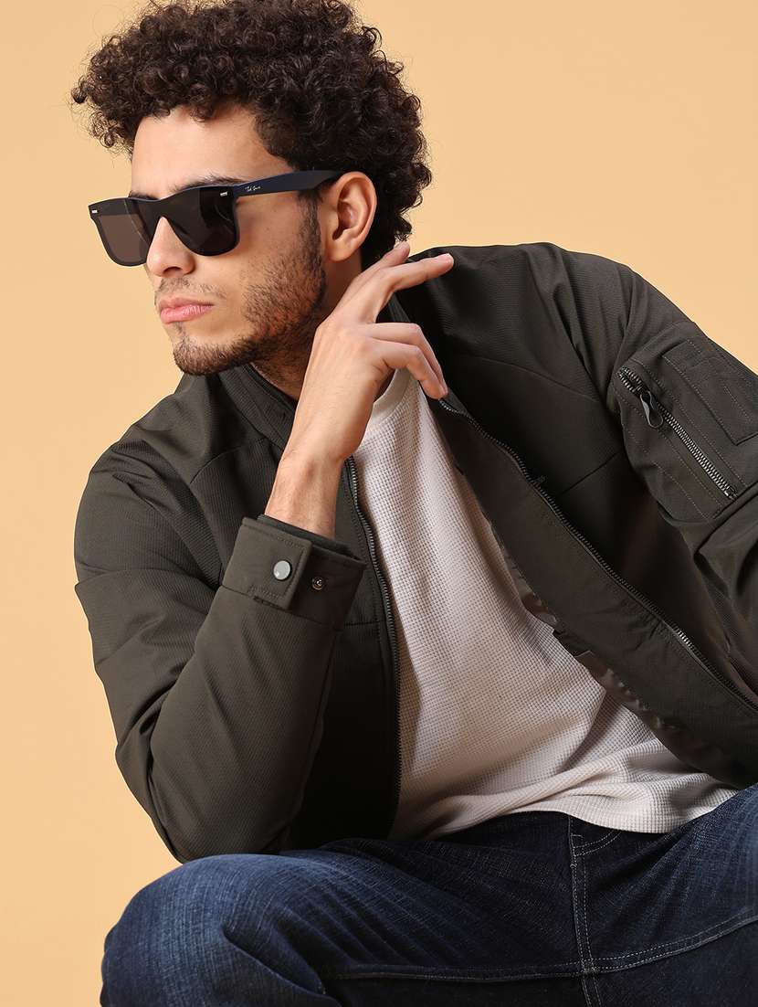 men solid long sleeve lightweight bomber jacket