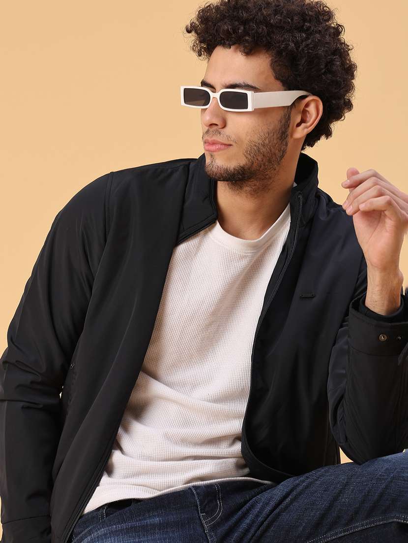 men solid long sleeve lightweight bomber jacket