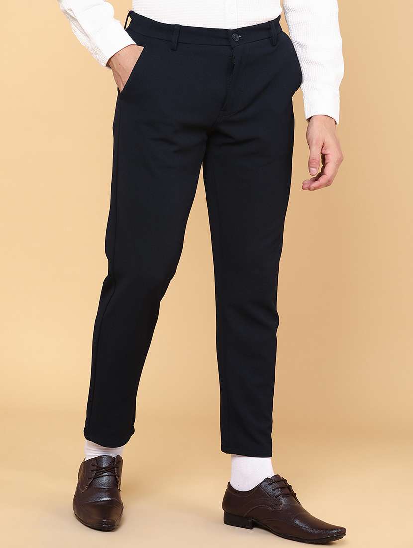 men navy blue cotton chinos casual trouser