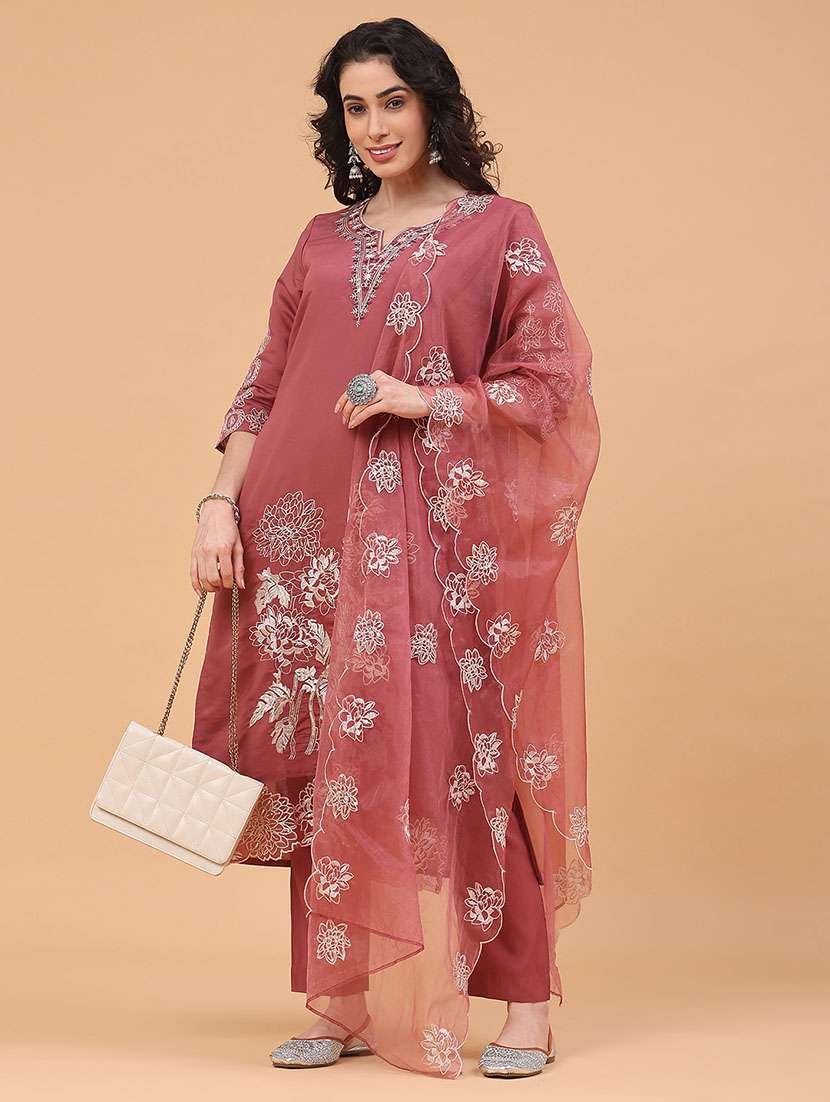 pink viscose kurta pant  set