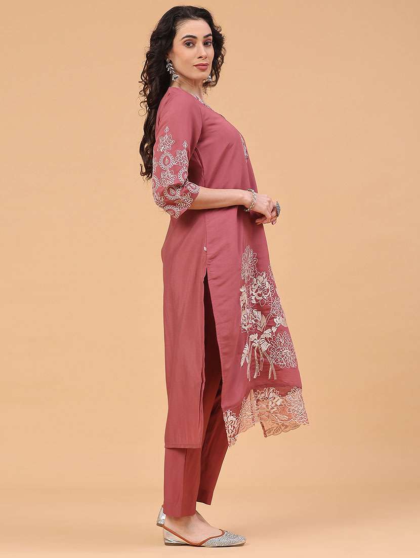 pink viscose kurta pant  set - 22182317 -  Standard Image - 3