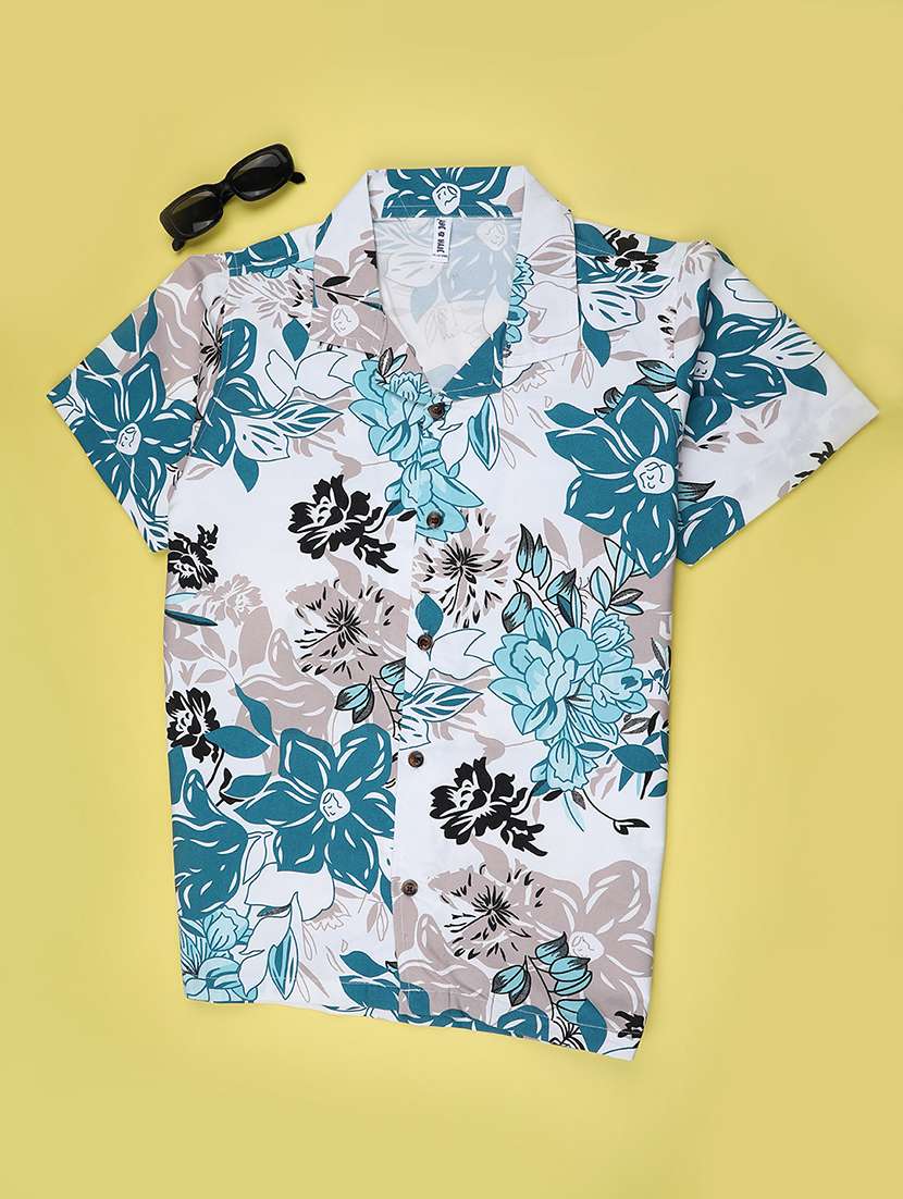 boys floral printed short sleeve casual shirt