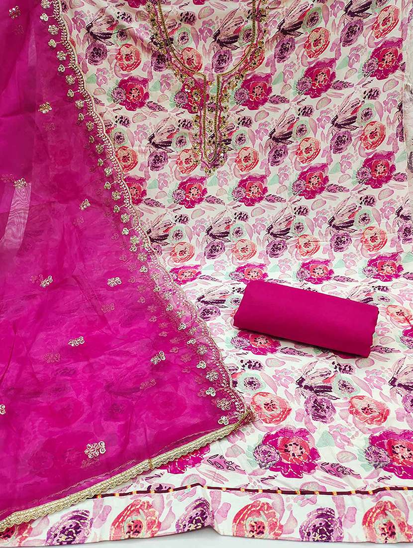 women floral printed embroidered unstitched suit set - 22182440 -  Standard Image - 3