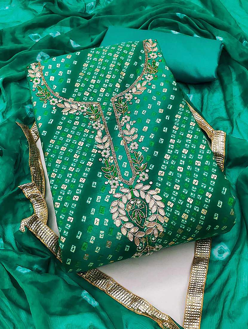women bandhani printed embroidered unstitched suit set - 22182441 -  Zoom Image - 0