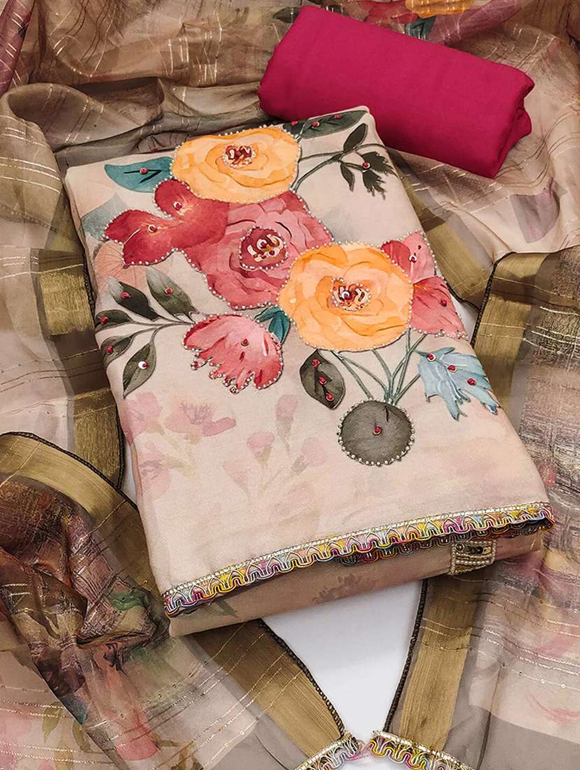 women floral printed embellished unstitched suit set