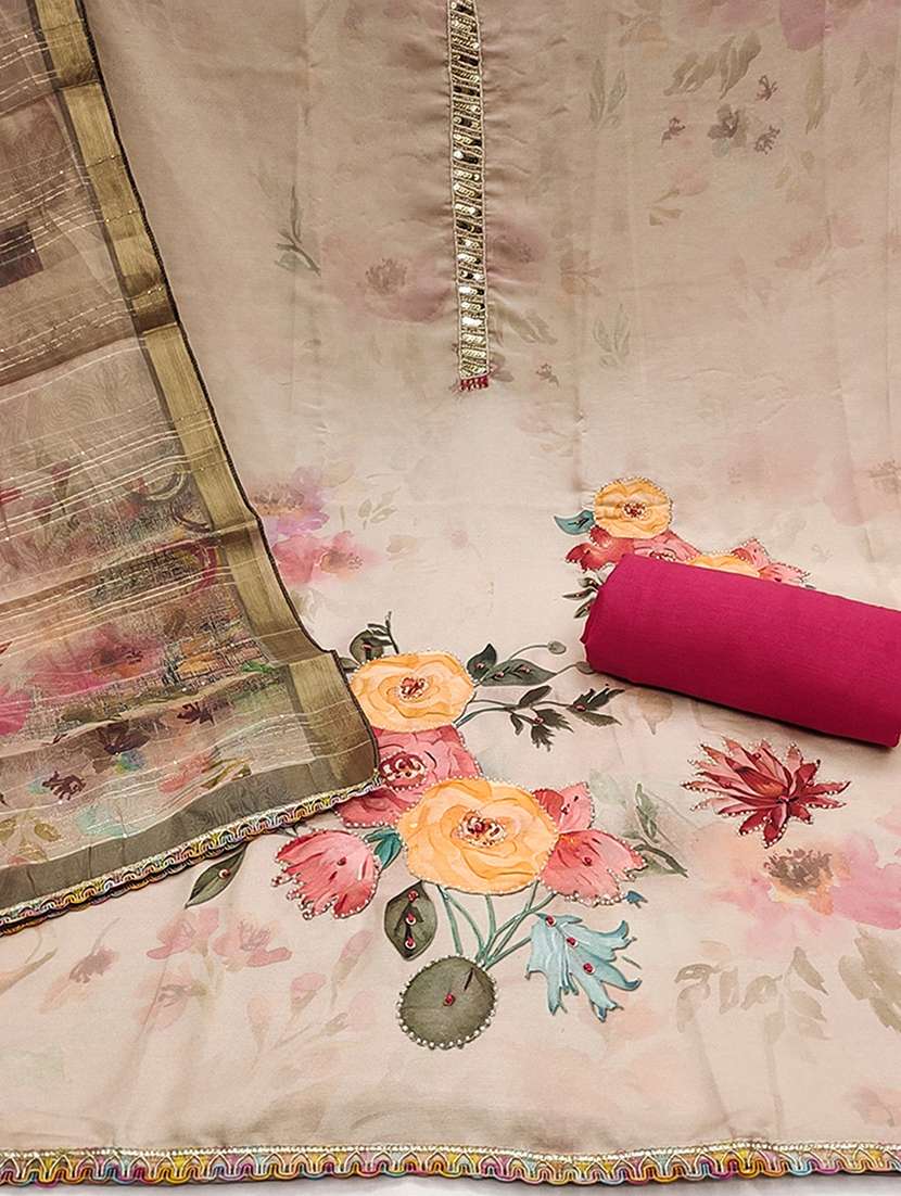 women floral printed embellished unstitched suit set - 22182457 -  Standard Image - 3