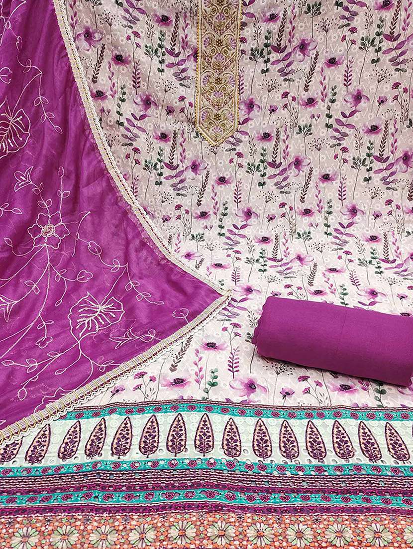 women floral printed embellished unstitched suit set - 22182463 -  Standard Image - 3