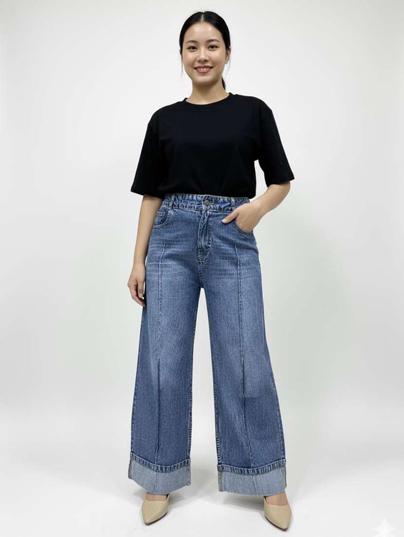 women solid mid rise wide leg jean - 22182570 -  Standard Image - 3