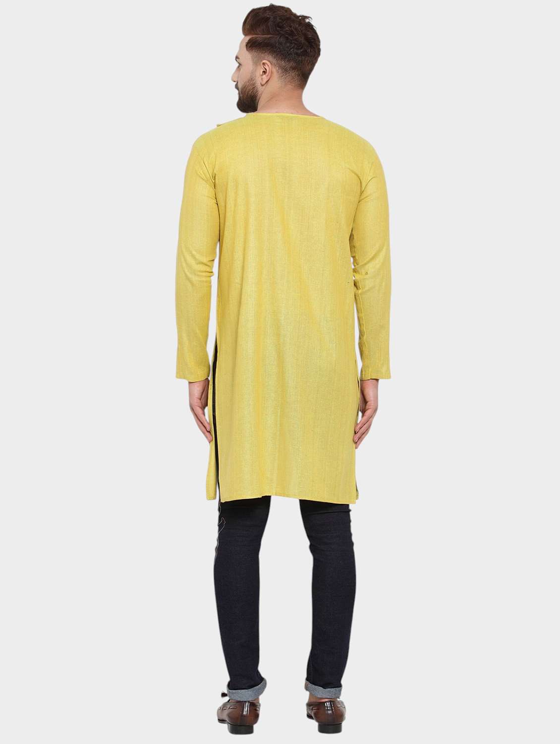 men solid long sleeve asymmetric kurta - 22182572 -  Standard Image - 3